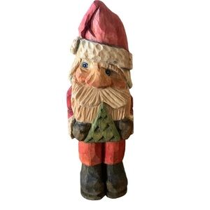 Hand-Carved Wooden Santa Figurine Artist Signed Shelf Sitter 5.5 “